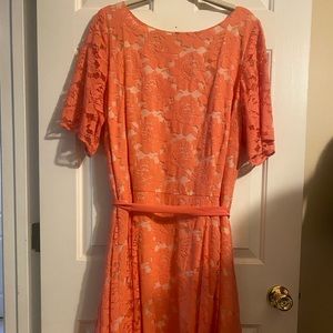 Women’s Coral lace tea length dress